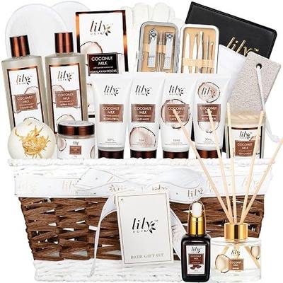 28Pcs Coconut Vanilla Spa Gift Basket - Skin Care Gifts Set for Women & Men | All-occasion Spa Kit, Spa Gifts for Mom & Dad, Christmas, Mother‘s Day, Valentine’s, Birthday. Hydrating for all skin types