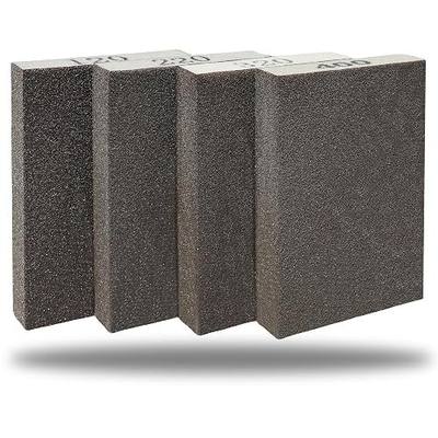 4 Pack Hand Sanding Sponge Set -120 220 320 400 Grit- Coarse Medium Fine Grit Sanding Block, Sander Sponges for Wood-Working Drywall Metal, Washable and Reusable Sponge for Rust Removal Polishing