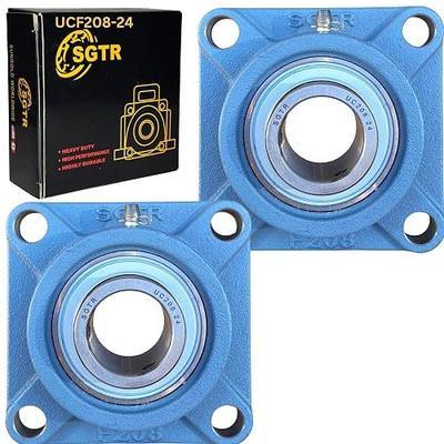 (2 Pack) SGTR Heavy Duty UCF208-24 Square Flange Bearing, 1-1/2 inch Bore, Self-Aligning, Industrial Grade, Chrome Steel and Solid Cast Iron Bearing Units