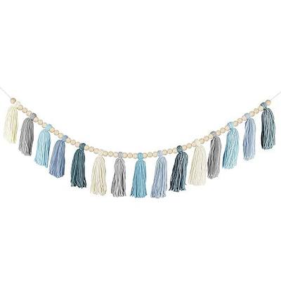 Boho Yarn Tassel Garland - Handmade Wall Hanging Decor for Nursery, Baby Shower, Kids Room, Classroom, Birthday Party | Macrame Tassels Bunting Banner for Bedroom, Office, Home Decoration (Sky Blue)