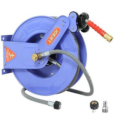 JOEJET Retractable Pressure Washer Hose Reel 50 FT x 3/8", 4000 PSI | Auto-retractable Hose Storage with M22 14mm Power Washer Adapters, Wall/Floor Mounted, Blue