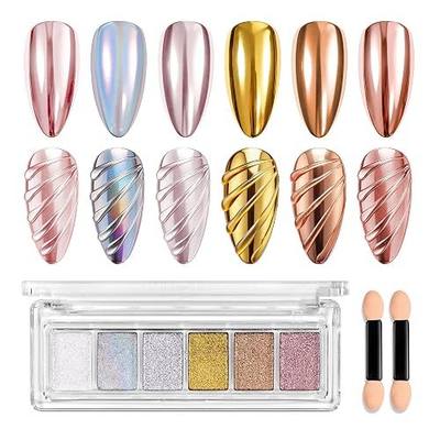 Beetles Solid Chrome Nail Powder 6 Colors Pearl Holographic Mirror Effect | Pearlscent White Chrome Powder for Nail Metallic Aurora Iridescent Glitter Gold Silver Nails Art Decoration Manicure Gift
