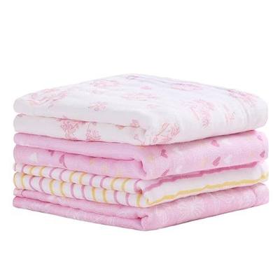 Viviland Baby Muslin Burp Cloths, Super Absorbent Washcloths for Baby Girl and Boy, 10 x 20 inches 6-Layer Baby Bath Towels, Pink Flowers & Hearts 4 Pack