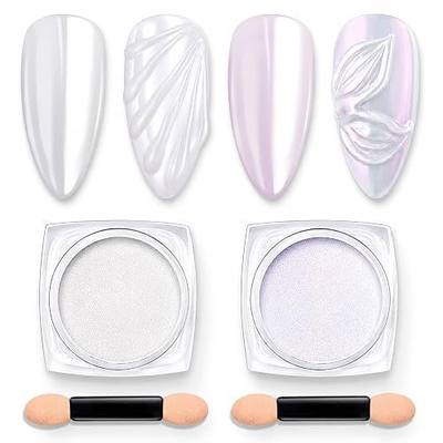 Beetles Chrome Nail Powder 2 Jars White Pearl and Purple Aurora | Chrome Powder for Gel Nail Mirror Effect Glitter Manicure Set Pigment Nails Art Design Gifts for Women