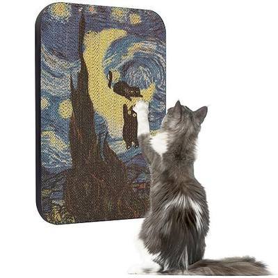 Cat Wall Scratcher, Art Cat Scratching Board for Indoor Cats | Wall Mounted Cat Scratch Pad, Water-Based Ink, Hook&Loop Strips, Floor or Wall Use, 16.7x11x1 Inch, Starry Night