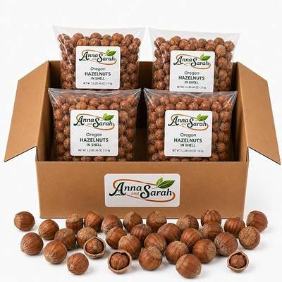 Anna and Sarah Oregon Large Hazelnuts in Shell Box, 10 Lbs (160 Oz) | 160 Oz, Whole Raw Filberts, Non-GMO, Fresh Buttery Taste, Easy to Crack, In Box