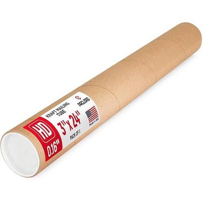 3" x 24" Heavy-Duty Reinforced Cardboard Mailing Tube, Pack of 1 Tube with 2 Caps – Secure USPS Approved – Great for Shipping and Storing of Prints, Artwork, Posters or Documents