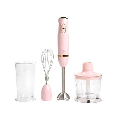 Paris Hilton Hand Blender Set, 3-in-1 Immersion Blender with Whisk, Blending & Chopper Attachments, 400W High Speed, Pink with Gold Accents, Handheld Blender for Smoothies, Soups, Sauces, Cream, Pink