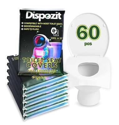 60 Pcs XL disposable flushable toilet seat covers 100% Biodegradable for Travel Public Toilets for Adults and Toddlers & Kids | Compact Universal Toilet seat Cover | DISPOZIT