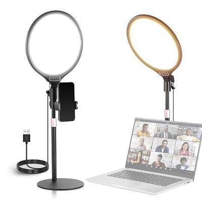 NEEWER Basics 10.5" Desk Ring Light with Stand/Phone Holder/Timer, 3000-6500K Full Screen 15W LED Selfie Panel Lighting for iPhone Recording Streaming Makeup Laptop Webcam Video Conference Zoom, R10