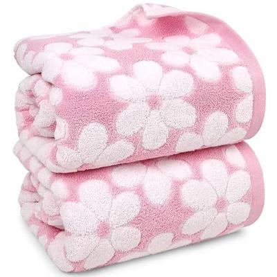 Pink Bath Towels Set of 2, Super Absorbent & Decorative 27.5x55 Inches | Cute Floral Jacquard Shower Towel for Bathroom Decor, Beach, Cotton