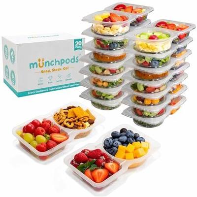 Reusable Snack Containers with Lids 20 Pack (40 Pieces) Portion control, Snack Pack Containers 2 Double Compartment Snack Containers for Kids On the Go Meals, Camping Snack Tray Prep