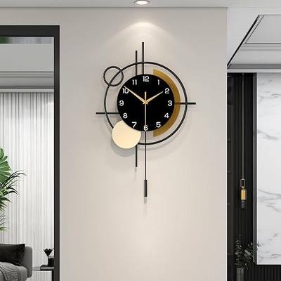 Wall Clock for Living Room Decor Decorative Wall Clock with Pendulum Silent Quartz Battery Operated Black Metal Large Clock for Dining Room,Kitchen,Home,Bathroom,Bedroom,13.8x21.3 in