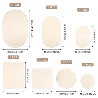 7 Pcs Wooden Basket Bottom for Crocheting, 7 Sizes Wooden Round Oval Square Blank Solid Crochet Basket Base for DIY Basket - Weaving Supplies, Home Decoration