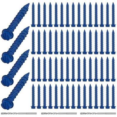 300 Qty 1/4" x 1-3/4" Hex Head Concrete Screws Anchor with Drill Bits Blue Slotted Hex Screws for Anchor Masonry, Block, Brick, Cement, Stucco, Diamond Point and Wood Fastening