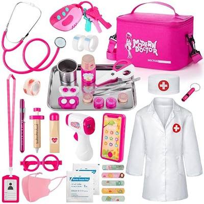 Sundaymot Doctor Kit for Girls, 34 Pcs Pretend Play Doctor Set | Doctor kit for Toddlers 3-5, with Medical Bag, Stethoscope and Other Accessories Doctor Play Gift for Kids Toddlers Role Play