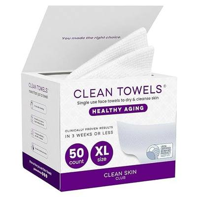 Reduces Fine Lines and Wrinkles in 6 weeks or Less, CLEAN SKIN CLUB Healthy Aging Clean Towels® XL, Disposable Face Towels, XL - 1 Pack (50 count)