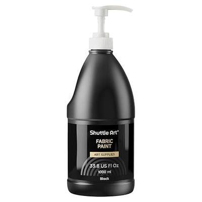 Shuttle Art Black Fabric Paint, 33.8 oz(1000 ml) Large Bottle with Pump, Permanent Fabric Paint for Furniture, Sofa, Cushions, Clothes, Soft Non-Toxic Textile Paint for Color Changing, Renewal & Art Creations