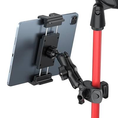 PLDHPRO Tablet Holder for Mic Stand 360° Swivel iPad Music Stand Mount for Microphone with Clamp, Musicians Stage Portable Stands Guitar Tripod Accessories Compatible 5.5-14.6'' Devices