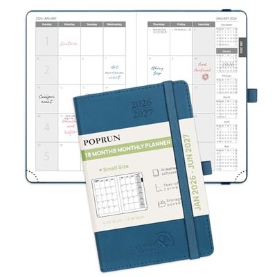 POPRUN Pocket Monthly Planner 2026-2027, 4''x 6.25'', 18 Month Planner