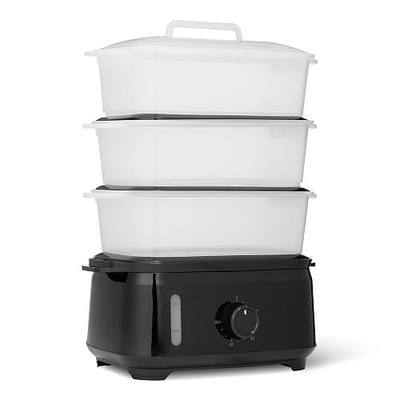 Amazon Basics Electric Food Steamer for Cooking Vegetables, 3-Tier Design, 60-Minute Timer with Auto Shutoff, Easy Water Refill System, BPA-Free, 9.5 QT, Black