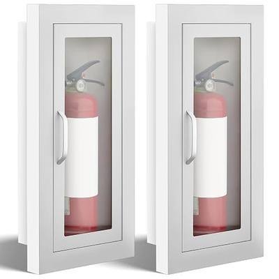 Zonon 2 Pcs Semi Recessed Fire Extinguisher Cabinet Box Steel Recessed Wall Cabinet, Magnetic Door with Handle, Acrylic Window, 2.5 Inch Trim, for 2.5/5/10 lb Dry Chemical Fire Extinguisher (White)
