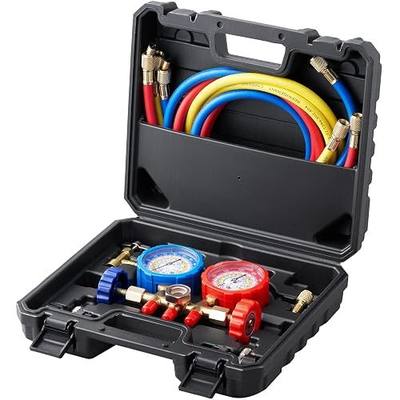 VEVOR AC Gauge Set, 3-Way AC Manifold Gauge Set for R134A, R22, R12, R502 Refrigerants – Freon Gauges Include 5 ft Hoses, Couplers, and Can Tap for Car Auto Freon Charging and Evacuation