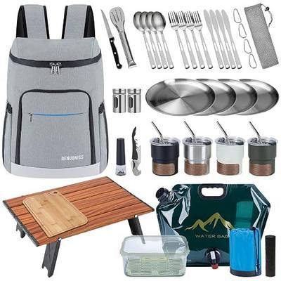 Picnic Backpack Bundle 15-in-1 Set Camping Gear with Fold Table & Waterproof Blanket & Stainless Steel Utensils for 4-Person Family Hiking Essentials