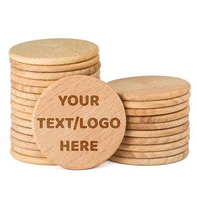30-1000 Custom Wooden Tokens, 1.5 Inch Personalized Drink Tokens, Engraved with Your Logo/Text or Image on a Wood Chip, Good for Bar, Party, Weddings, Corporate Events, Promotions