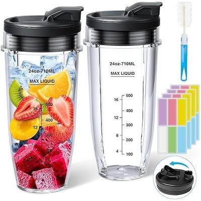 GuanQiao 2-Pack 24oz Blender Cups: Replacement For Ninja, With Sip/Seal Lid, Cleaning Brush & 24pcs Writable Labels. Fits BN401/BN751/BN801/BN800/BL450/BL456/BL480/Foodi SS401/SS101/TWISTi SS151/SS351 | Sip/Seal Lid, Cleaning Brush, 24pcs Writable Labels, Fits BN401/BN751/BN801/BN800/BL450/BL456/BL4