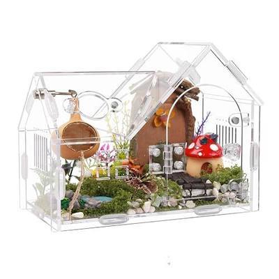 Acrylic Jumping Spider Enclosure House-Shaped Terrarium | Magnetic front door lock, top sliding feeding port, 1mm ventilation holes, scratch-resistant clear acrylic