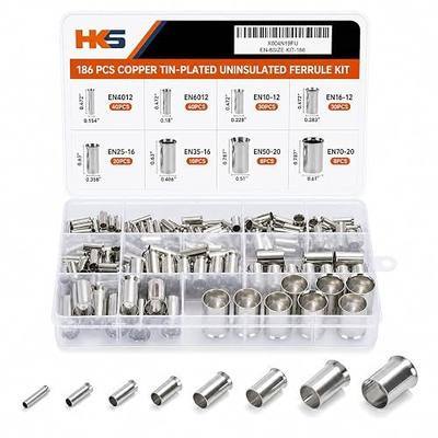 HKS 8SIZE KIT 186PCS Copper Ferrule Connectors, Non-Insulated AWG 12-2/0 | 8 Sizes Covering 4-70 mm² for Battery and Power Cable Applications