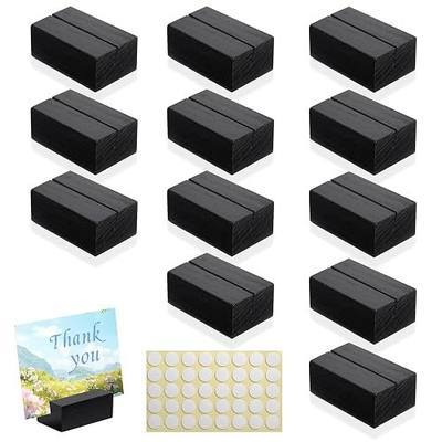 Worown 12 Pcs Mini Wooden Place Card Holders, Small Wooden Table Number Stands, Name, Price Tags Stands for Party Buffet, Wedding, Cafe Bar, Dining Room ( Black-Includes Adhesive Stickers)