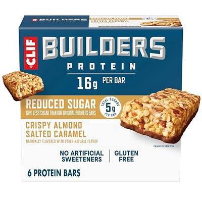 CLIF BUILDERS Protein Bars - Crispy Almond Salted Caramel - Reduced Sugar - Gluten Free - 16g Protein - No Artificial Sweeteners - 1.97 oz. (6 Pack)