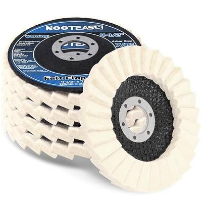 NOOTEASS 5 Pack Wool Felt Flap Polishing Disc Wheel, 4-1/2" x 7/8" Arbor High Density Wool Buffing Pads for Angle Grinder Marble Metal Stone Stainless Steel Furniture Glass, Mirror Finish