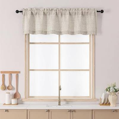 Chyhomenyc Valances for Windows, Light Filtering Faux Linen Slub Textured Small Kitchen Valance, Rod Pocket Top Window Valance Curtains for Bathroom Basement Farmhouse, 60Wx14L Inch, Linen Color