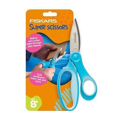 Fiskars 6" Kids Super Scissors with PowerCut Technology to Boost Cutting Power, Perfect for Multiple Paper Layers, Foam & Cardboard, Integrated Wire Cutter for Pipe Cleaners, Craft & School Supplies