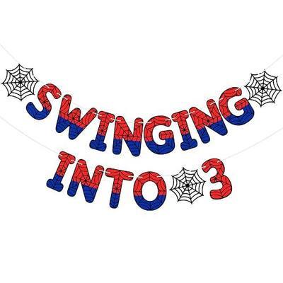TaoBary Spider Theme 3rd Birthday Banner, Pre-strung Swinging into 3 Banner, Spider 3rd Birthday Decorations Party Supplies for Kids, Third Decor for 3 Year Old Boys Girls( Multicolor)