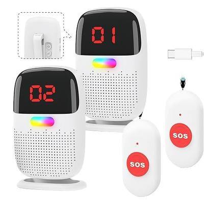 Caregiver Pager System with Digital Display for Elderly Assistance, Fall Prevention, and Nurse Calling,Wearable Wireless Pager for Patient Help at Home (2 Call Buttons + 2 Receivers)