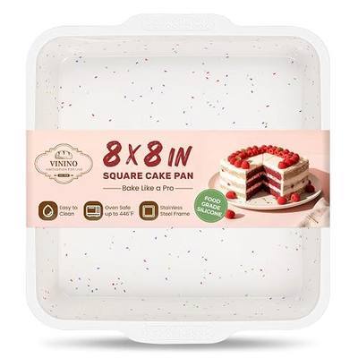 Vinino 8 x 8 Inch Silicone Square Brownie Cake Pan with Metal Reinforced Frame, Nonstick Silicone Brownie Pans BPA Free Suitable for Making Cakes, Brownies, Bread