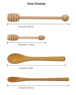 Wooden Honey Spoon Dippers Set - Honey Comb Stick Stirrers for Honey Jar | 8Pcs Multi Size Wood Honey Spoons & Dippers Sticks Kit, Reusable Honey Spoons Wooden for Tea, Coffee, Kitchen Charcuterie Use
