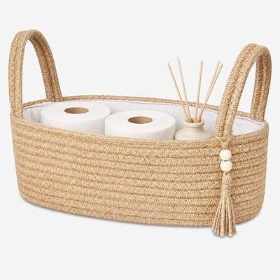 ABenkle Small Storage Basket, Jute Rope Woven Toilet Paper Tray Organizer for Toilet Tank Top, Boho Bathroom Decor Holder for Shelf Bedroom Living Room -13x6x4 Inches