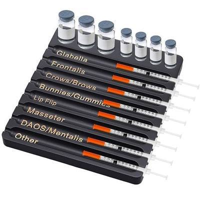 Geelin 1 Pcs Aesthetic Practitioner Syringe Tray with 8 Slots Label Bamboo Vial Holder Syringe Preparation Tray, 2-in-1 Combination Medical Supply Storage for Aestheticians, Nurses (Classic,Black)