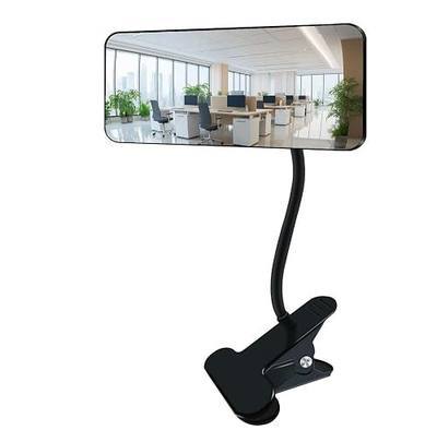 Clampable Convex Safety Mirror 6.4"*3" in Glass Material, Black Curved Frame, 360° Direction Adjustment, for Workdesk, Office, Warehouse and Personal Area Privacy and Security