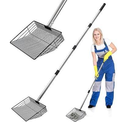 Leimaq Chicken Poop Scooper, Large Metal Chicken Coop Scoop for Stand with Adjustable Stainless Steel Long Handle, Litter Sifting Shovel for Chicken Coop and Pet Waste Cleaning