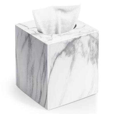 Square Tissue Box Cover, Marble Modern Facial Paper Holder, Cube Acrylic Tissue Holder Accessories for Bathroom Vanity Countertop, Bedroom Dresser, Night Stand, Desk, Office