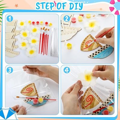 AmazingSpark 12 Sets Paint Your Own Island Princess Party Favors DIY Wood Painting Craft Kit Themed Birthday Party Favors Color Your Own Art Craft Kit Supplies for Tropical Luau Birthday