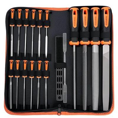 KUZURYU 31PCS Metal File Set - 4 Metal Files for Steel and 12 Needle Files with Steel Brush, Tool Bag, Riffler File, 12 Sandpaper and Gloves, Suitable for Metal and Wood Processing