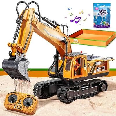 RC Excavator Toys for 3 4 5 6 7 8 Year Old Toddler Boys, 15 Channel Remote Control Construction Toys W/Sandbox & 2.2 lb Sands, Sandbox Toys W/Light & Sound, Birthday Gift for Kids Boys Age 4-6