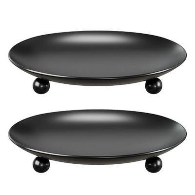 Black Candle Holders for Pillar Candles, Set of 2 Premium Metal Candle Plates Candle Stand for LED or Wax Candles, Decorative Pillar Candle Holder Dish for Table Centerpiece